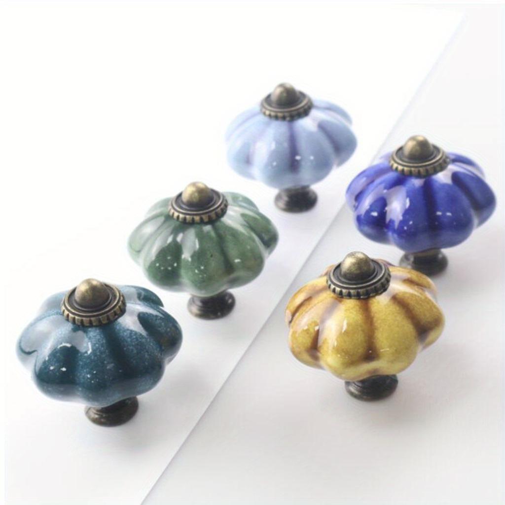 2pcs Vintage Ceramic Pumpkin Handle Furniture Cabinet Drawer Single Hole Handle With Screw Clothing Cabinet Door Handle