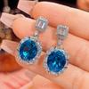 Jewelry Copper Bottom Gold-Plated Simulation Blue Spinel High-End Jewelry Set Women'S Stone 15 * 20