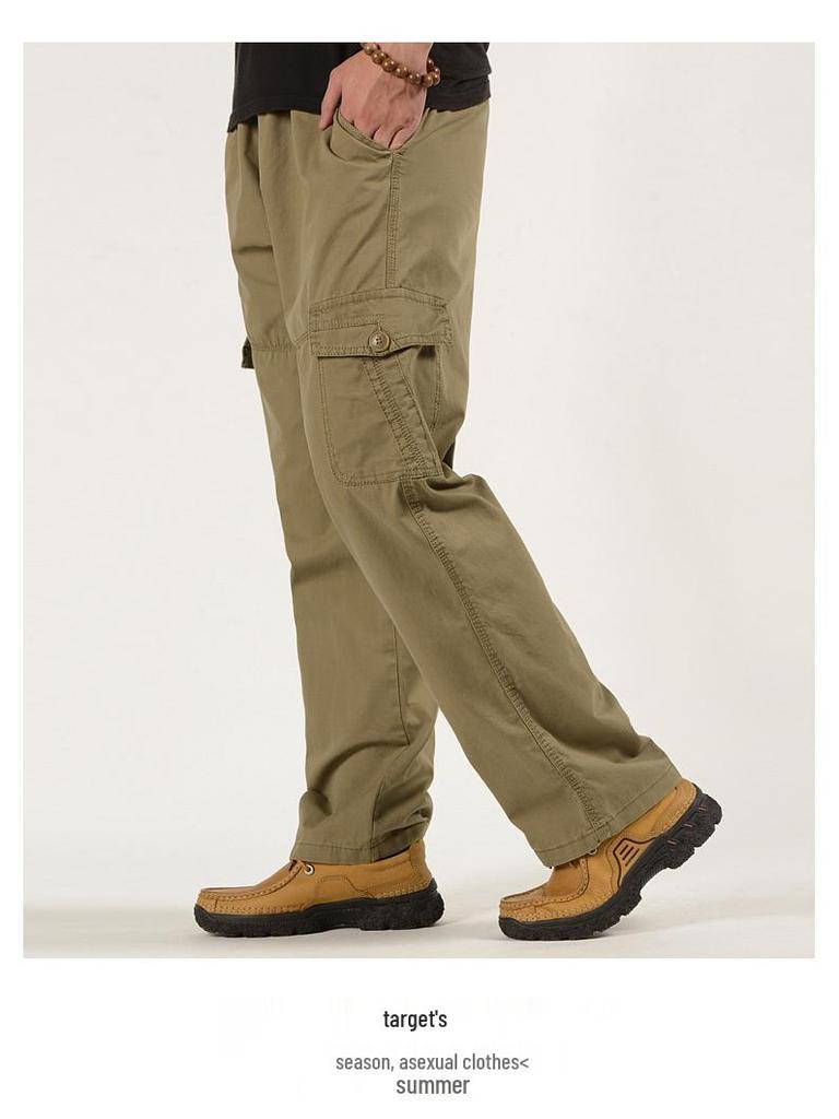 Men's Spring Elastic Waist Work Pants - Straight Leg, Loose Fit, Plus Size, Casual Long Pants for Middle-Aged and Elderly