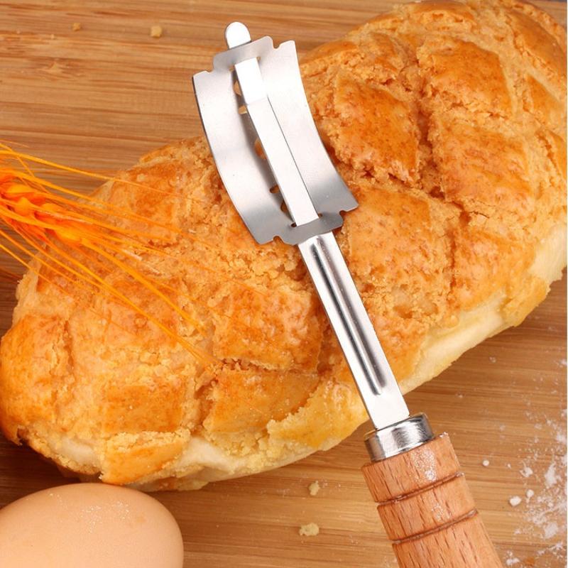 Wooden Handle Bakers Dough Bread Pastry Cutter With 5 Blades Toast Curved  Bread Knife Baking Accessory Pastry Spatulas