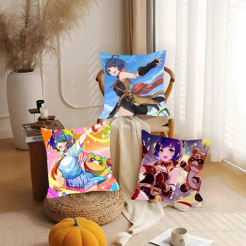 Mao Xiangling Anime Genshin I-Impact Game Pillow Case Fashion Square Pillowcase Bedroom Sofa Room Ins Decoration Leisure