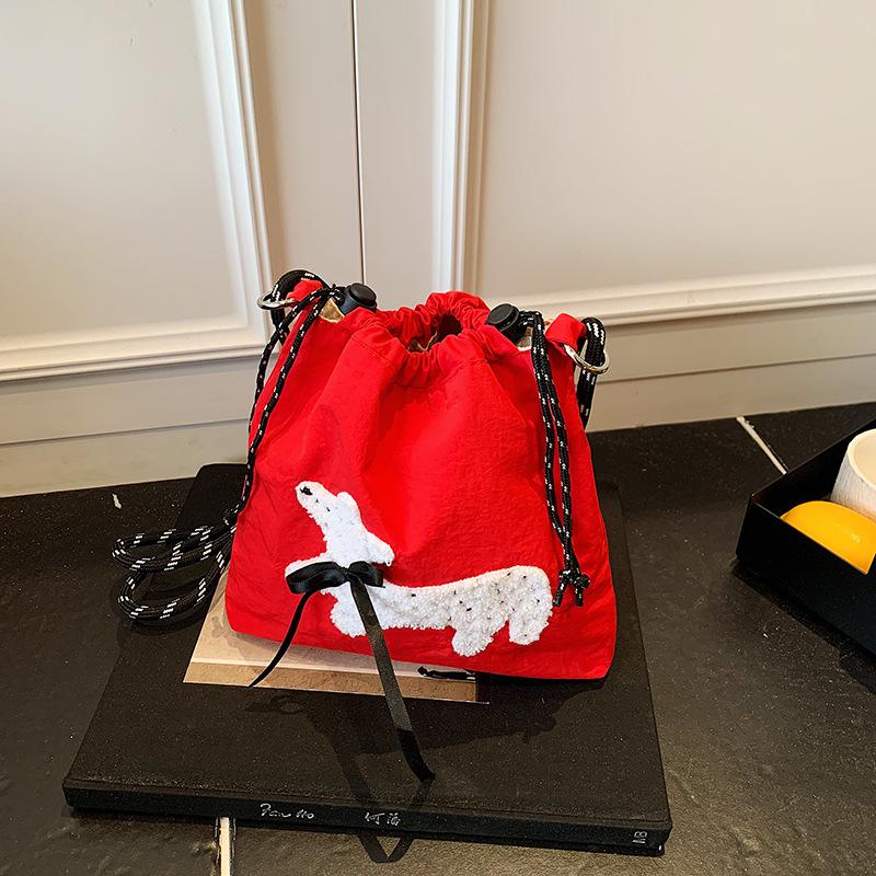 New nylon embroidered mobile phone bag fashionable versatile messenger bag simple drawstring canvas shoulder bag