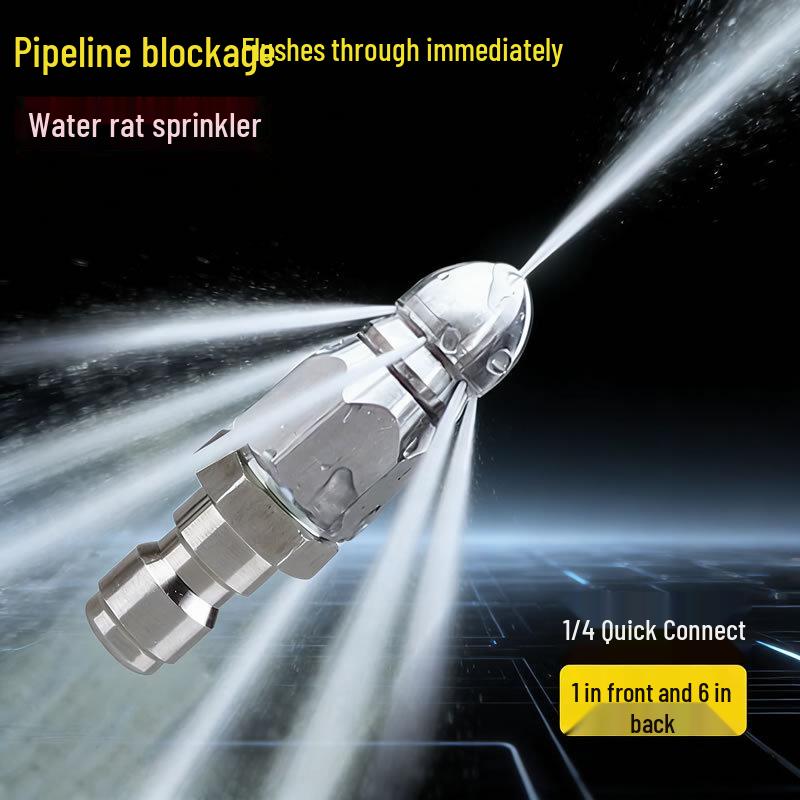 Stainless Steel High-Pressure Sewer Cleaning Nozzle, 1/4" Quick Connect, Pagoda Design with 1 Front and 6 Rear Jets