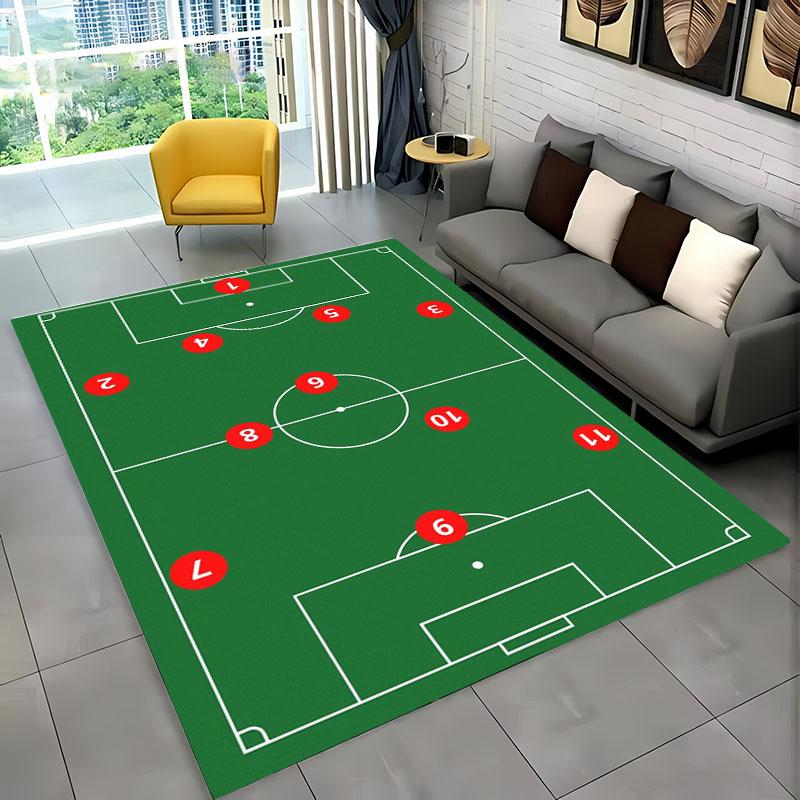 Cartoon Football Field Carpet Sports Theme Play Mat for Boys Girls Green Soccer Field Floor Mats Gift for Football/Soccer Lovers