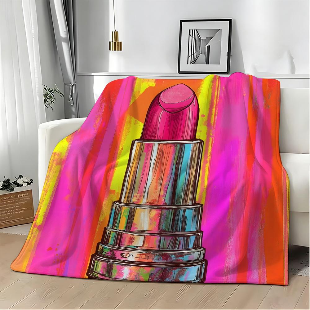 Art P-Pop Art Style Lipstick Beauty Throw Lightweight 240g Flannel Blanket Soft Skin-friendly for Summer Cooling