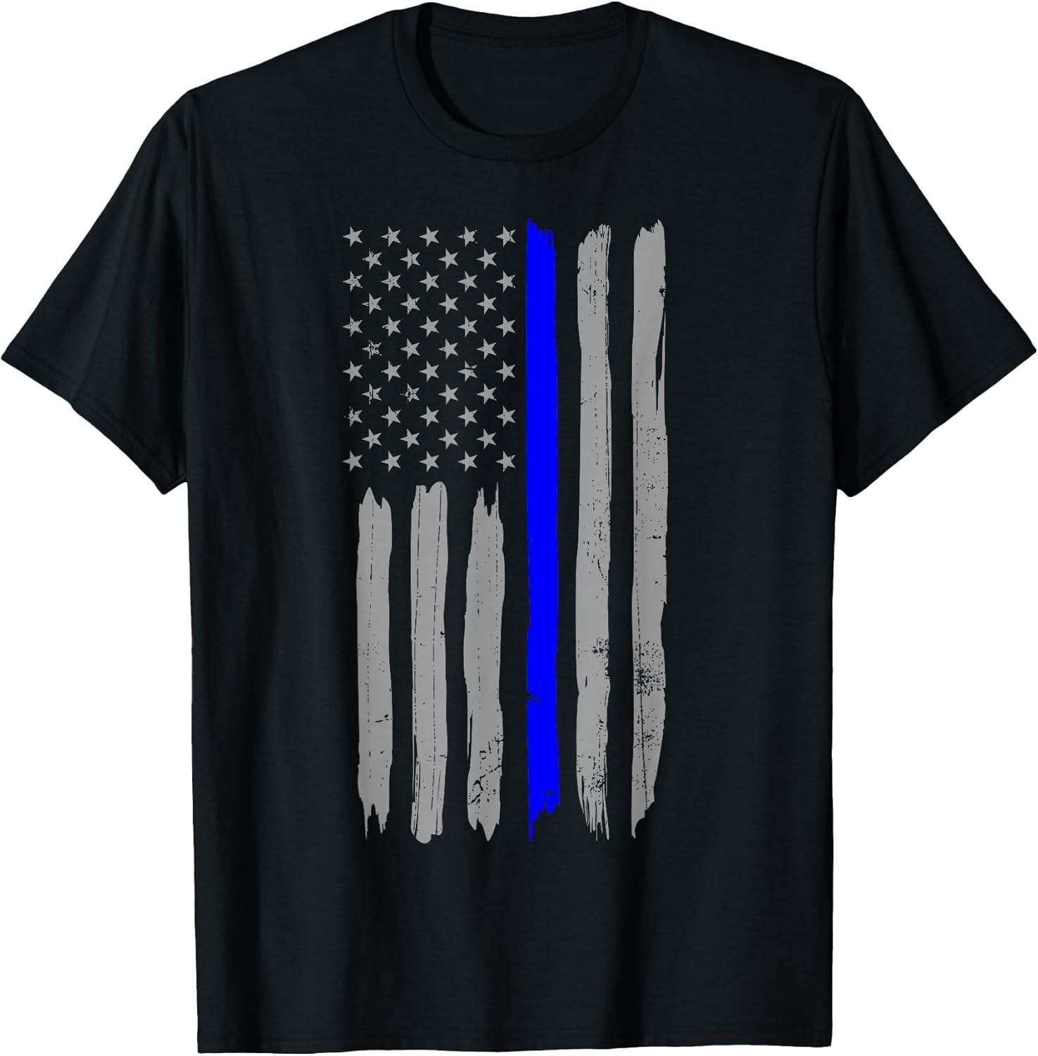 NEW LIMITED! Vintage Thin Blue Line Police Support USA Flag Tee - MADE IN USA M