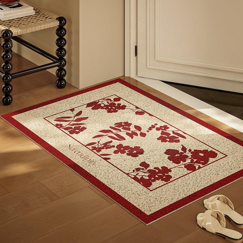 

New Year S Entry Carpet Festive Red Door Mat Rubbing Soil Non-Slip Mat Porch Dirt-Resistant Wear-Resistant Easy To Take Care Of Floor Mat 40 * 60cm (silk ring)