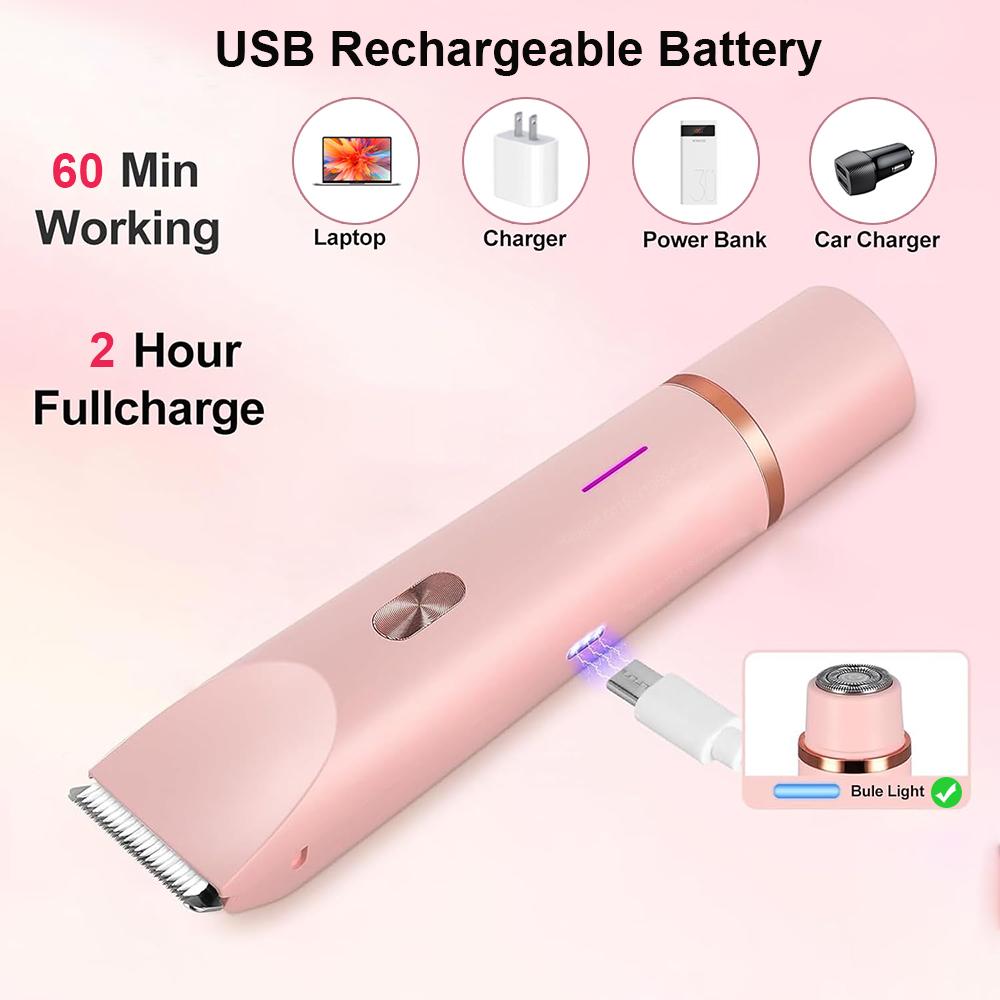 2 v 1 Dámský elektrický holicí strojek s dvojitou hlavou Dámský elektrický zastřihovač vlasů Dámský elektrický zastřihovač Vhodný pro depilaci těla, obličeje, bikin