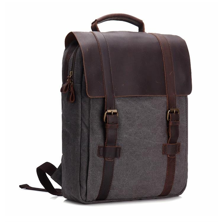 

Canvas Backpack With Crazy Horse Leather Cover Shcool Backpack Boys girls Canvas backpacks grey travel bagpack daypack серый