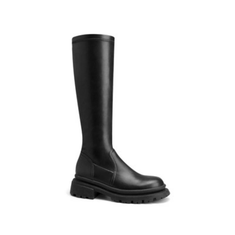 Cowhide Leather Boots Women Thick Legs Thick Bottom Small Back Zipper Knight Boots Tall Boots