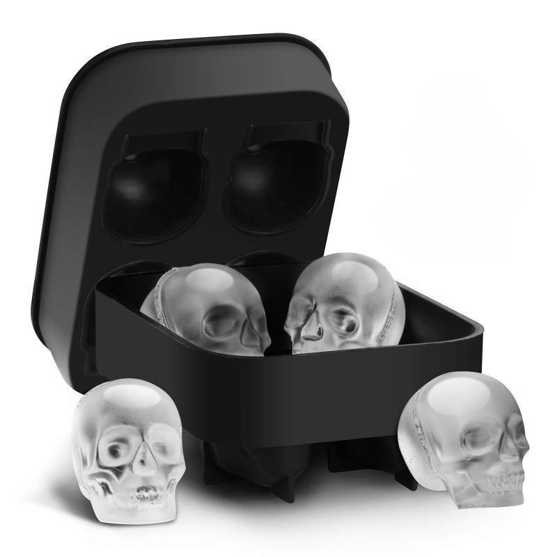 1pc Ice Cube Tray 3D Skull Ice Mold-Easy Release Silicone Mold 4 Cute and Funny Ice Skull for Whiskey Cocktails and Juice Beverages Black Ice Mold