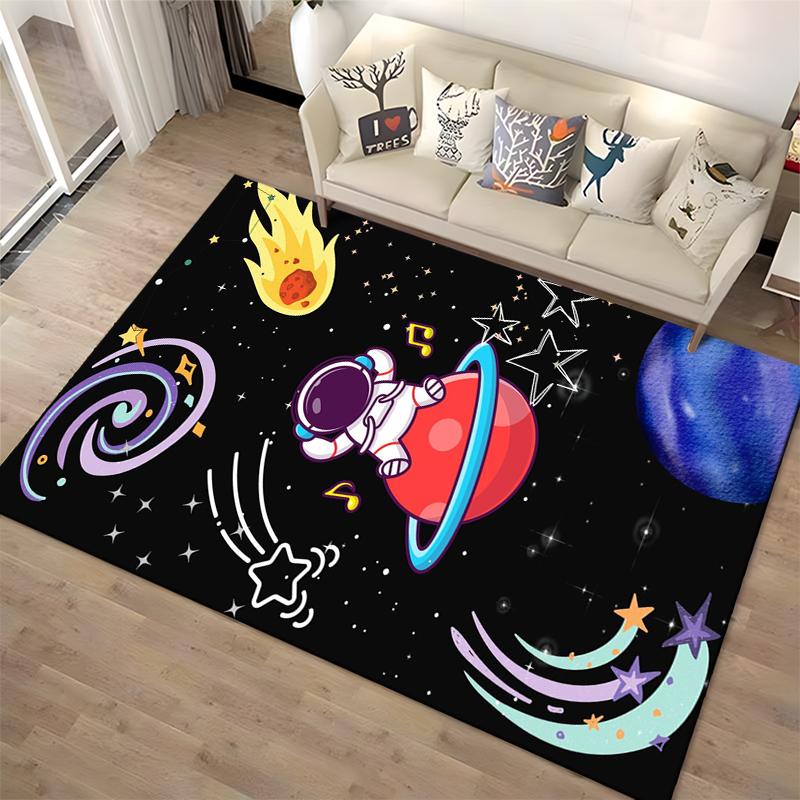 Astronaut Cartoon Space-Themed Carpet with Stars and Planets Design Suitable for Use As an Anti-slip for Living Room Bedroom Sofas