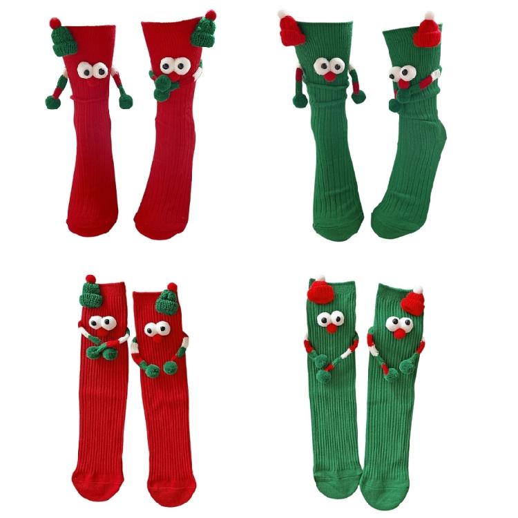 Christmas Funny Hand Socks Novelty Cartoon Big Eyes Middle Tube Socks Hosiery for Adult Kids Holiday Festival Party Gift