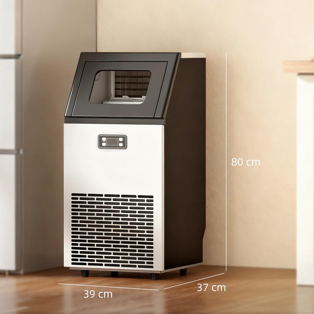 Commercial Ice Maker Machine, Freestanding Stainless Steel Ice Machine with Self-Cleaning, LCD Display, 45kg/24 Hours and 11kg Storage for Home
