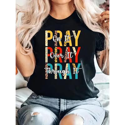 European Sizes Graphic Print T-shirt, Short Sleeve Crew Neck Casual Top for Summer & Spring, Women's Clothing