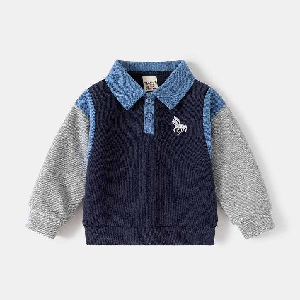 Frühlings- und Herbstkinderbekleidung 025 Neuer Jungenpullover Kinderärmeljacke Baby besticktes Revers-Oberteil