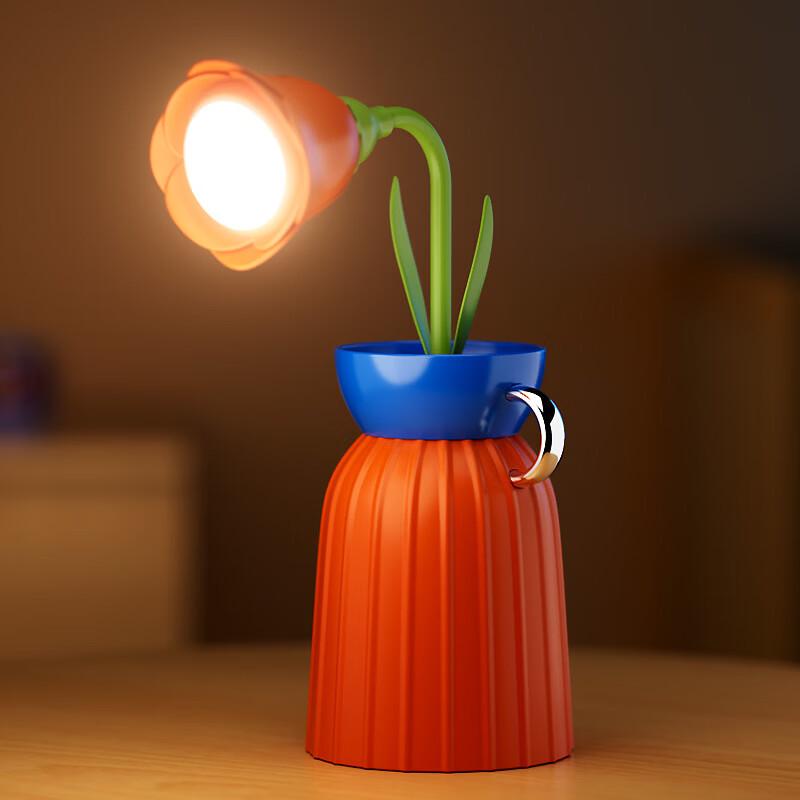 Orange Rose Flower Ambient Table Lamp with Vase