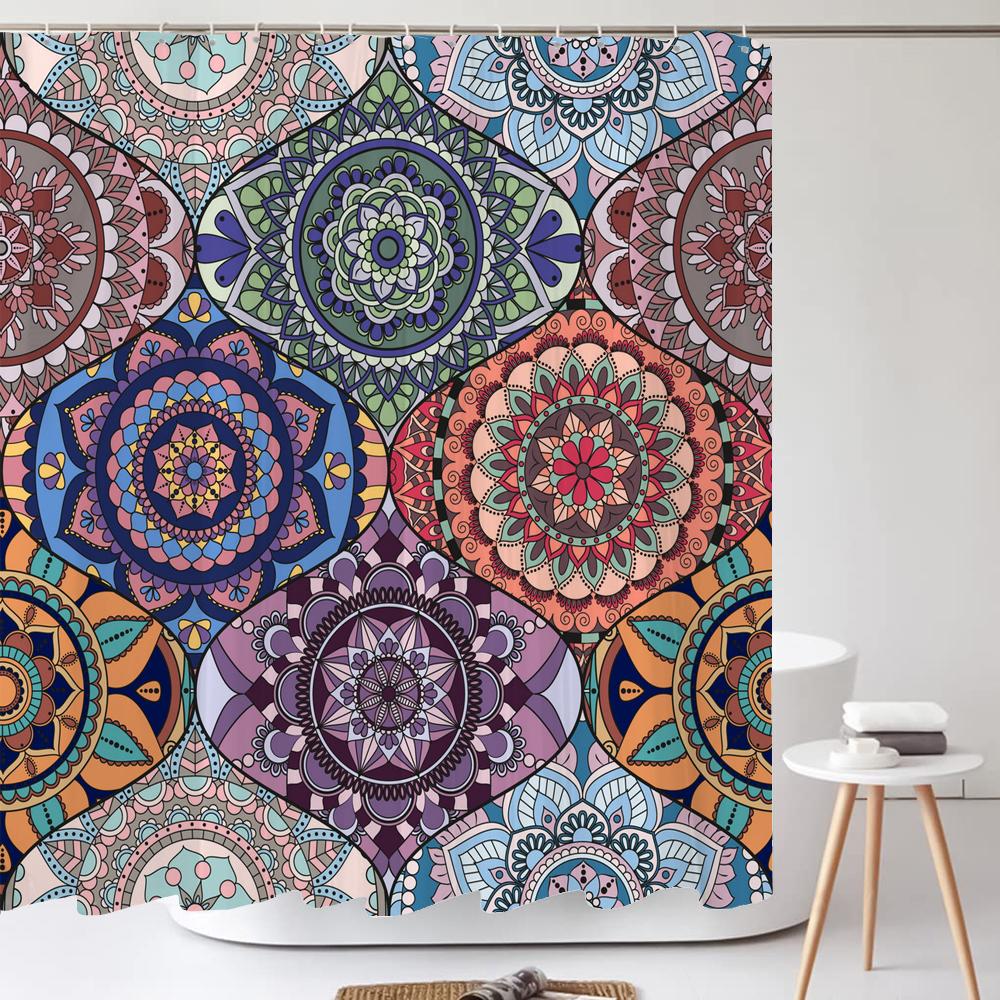 Bohemian Style Shower Curtain Printed Modern Nordic Mandala Flowers Polyster Bathroom Curtain with Hooks Home Decor Curtain