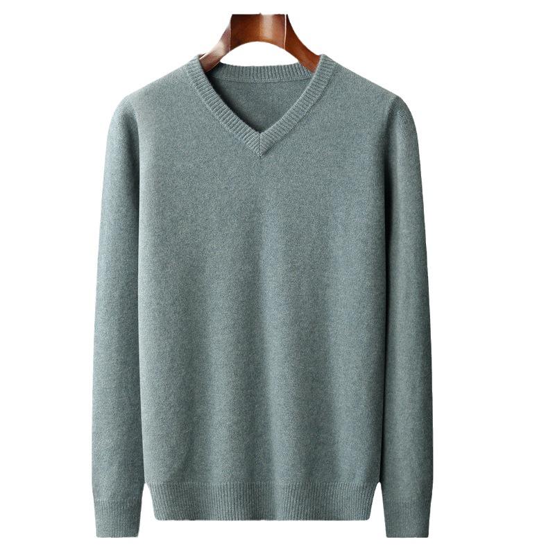 Men's Wool V-neck Sweater - Casual Loose Fit, Long Sleeve, Autumn/Winter Knitted Outerwear.