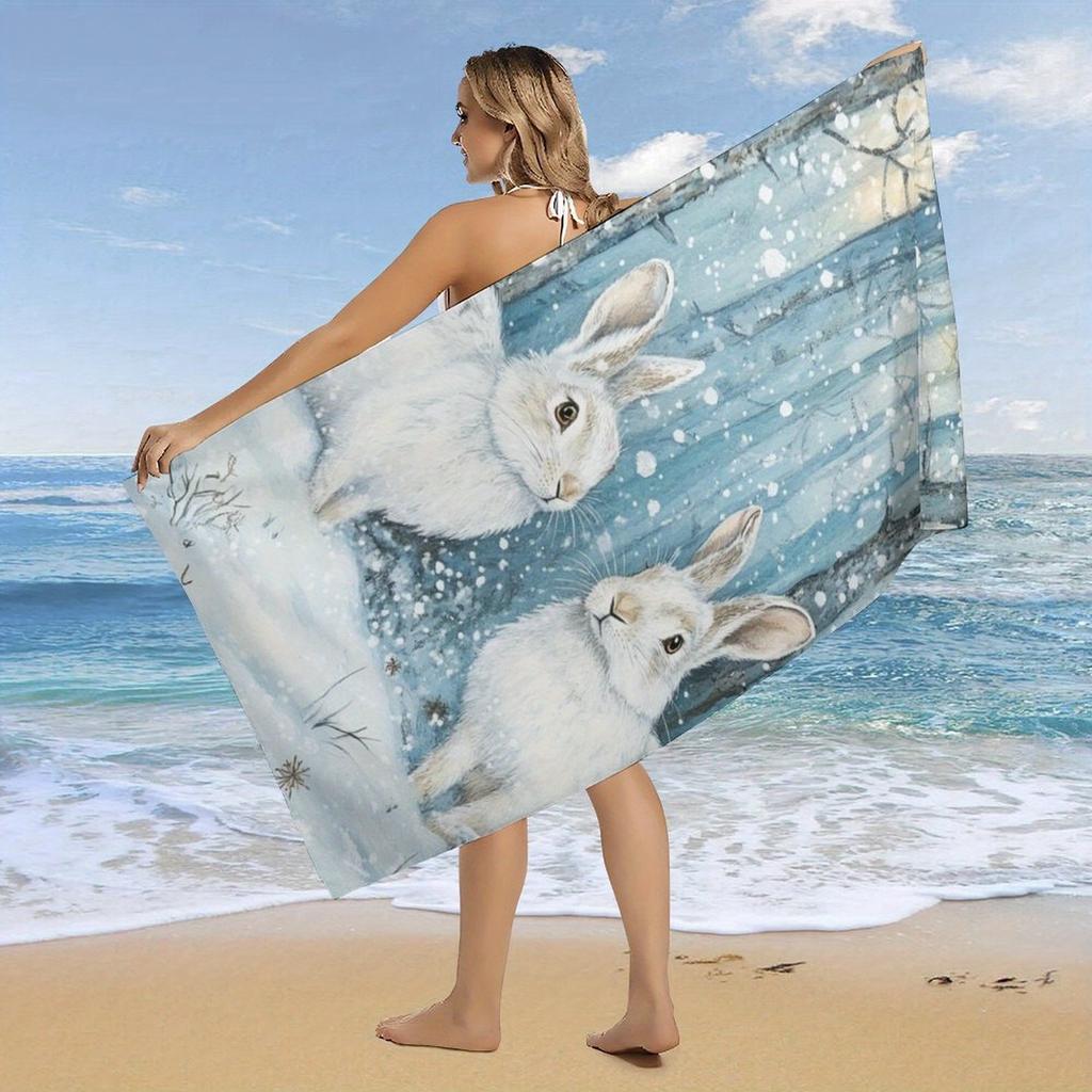 Asciugamano Grande con Design di Conigli Invernali, Asciugamano da Spiaggia, Asciugamano Sportivo, Super Assorbente, Asciugatura Rapida, Asciugamano Sportivo, Asciugamano da Bagno, alla Moda, da Spiaggia