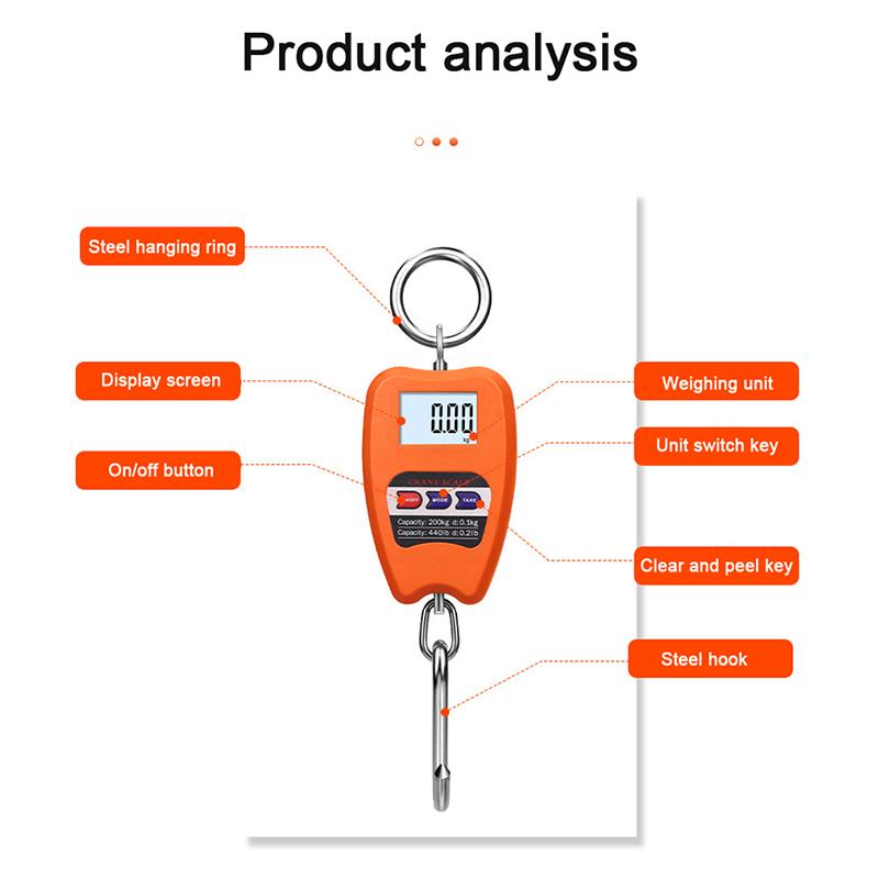 200Kg Electronic Luggage Scale Portable Digital Hanging Scales Lcd Display Travel High Accurate Handheld Weighing Tool