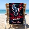 Custom Name Beach Towel Basketball Texans Logo Beach Towel, Soft Microfiber, Gift for Her/Him, Birthday, for Pool, Beach, Travel, Fan Gifts