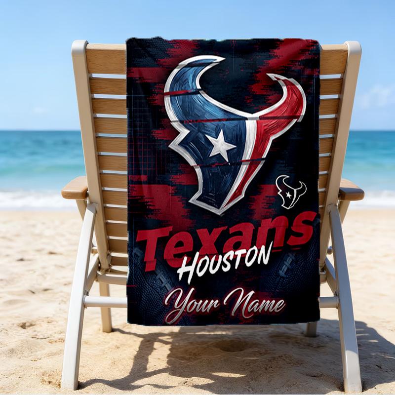 Custom Name Beach Towel Basketball Texans Logo Beach Towel, Soft Microfiber, Gift for Her/Him, Birthday, for Pool, Beach, Travel, Fan Gifts