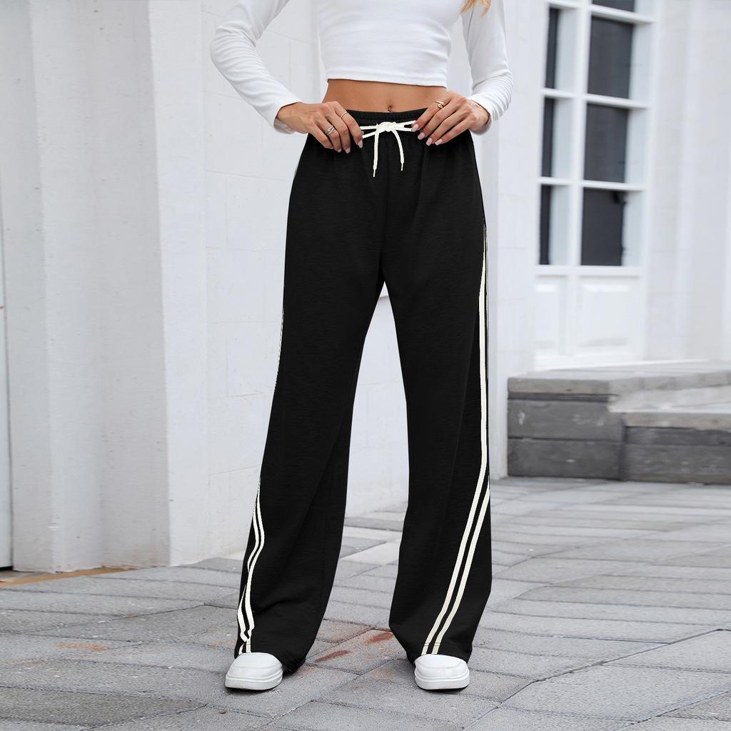 European and American Women's Autumn and Winter Loose Straight Wide-leg Pants with Tie Casual Sweatpants Trousers
