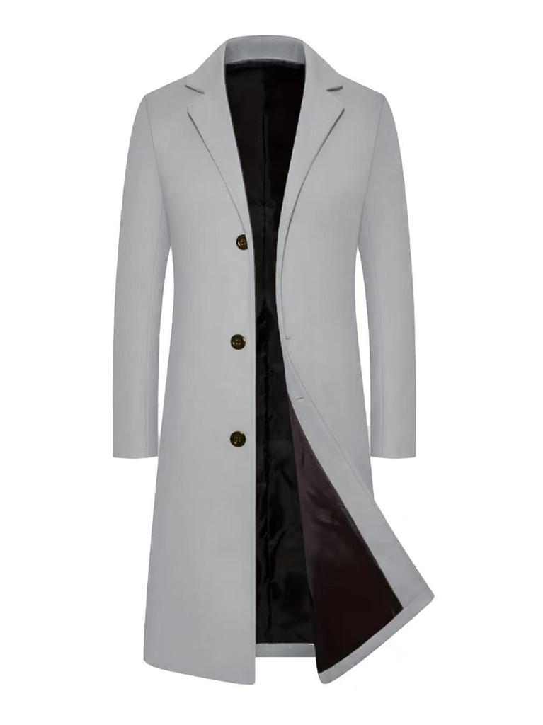 2025 Men's Wool Trench Coat - British Classic, Business Casual, Available in European and American Sizes, Elegant Long Over-the-Knee Design