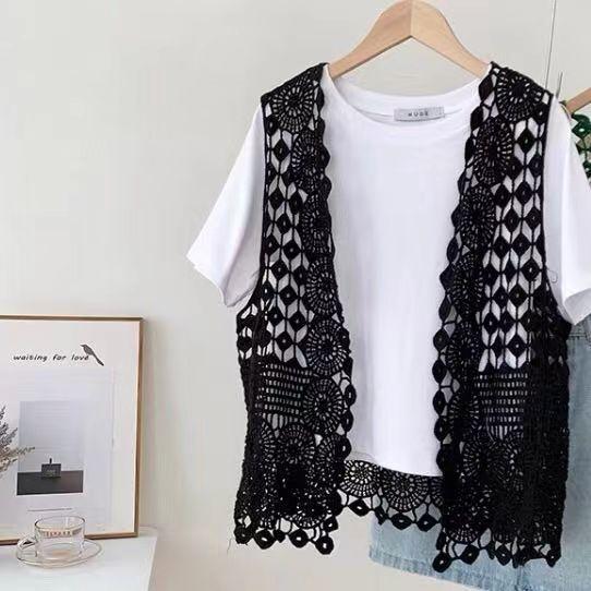 Chaleco de ganchillo de punto hueco para el verano de mujer con nuevo top de tirantes suelto bohemio sin mangas