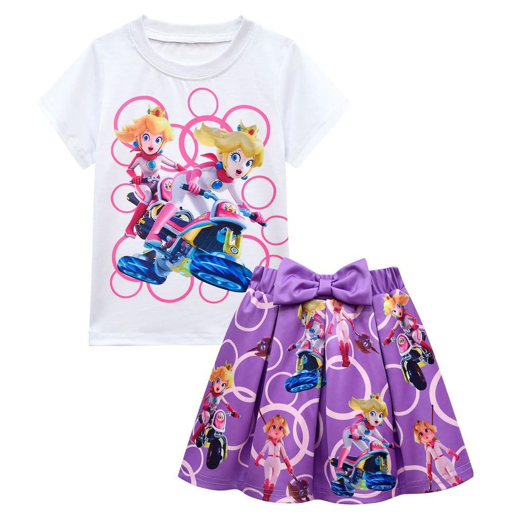 Sommermode Bequemes Anime Cartoon Niedliches Mode Bedrucktes Set Weich Schöne Schleife Kurzarm Plissee Rock Set