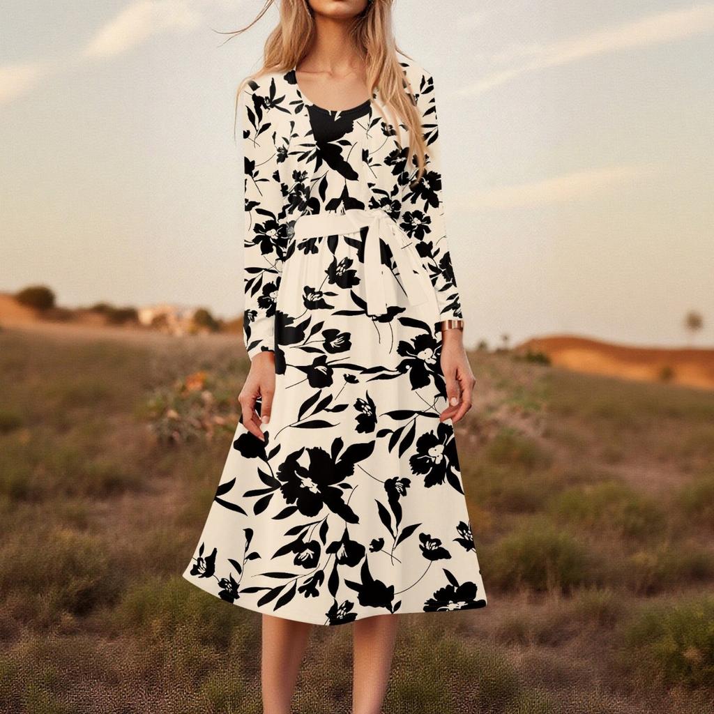 Women's  Fashionable And Casual Long-sleeved Short Cardigan Top + Belt + Strappy Dress Set