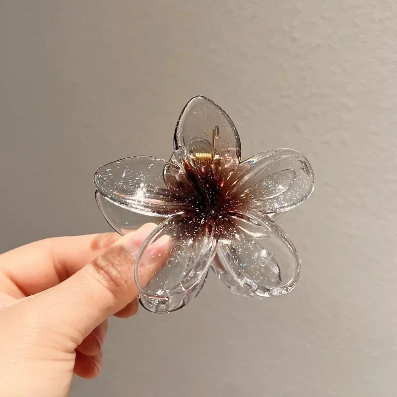 Fashion Sparkling Flower Claw Clip for Women Transparent Sweet Ponytail Shark Clip Versatile Girl Hair Accessories