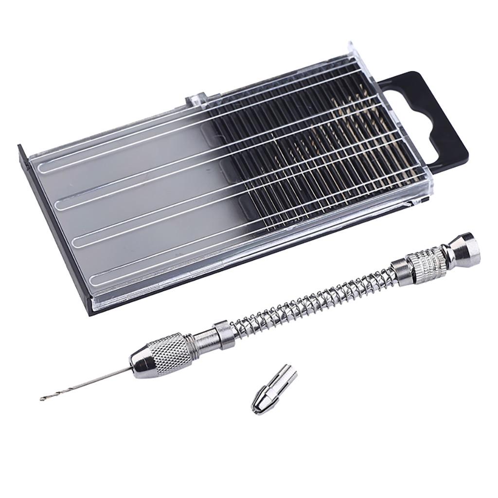 

New 21 pcs Micro-Drill Bits Set & Aluminum Hand Drill & Case For Hobby