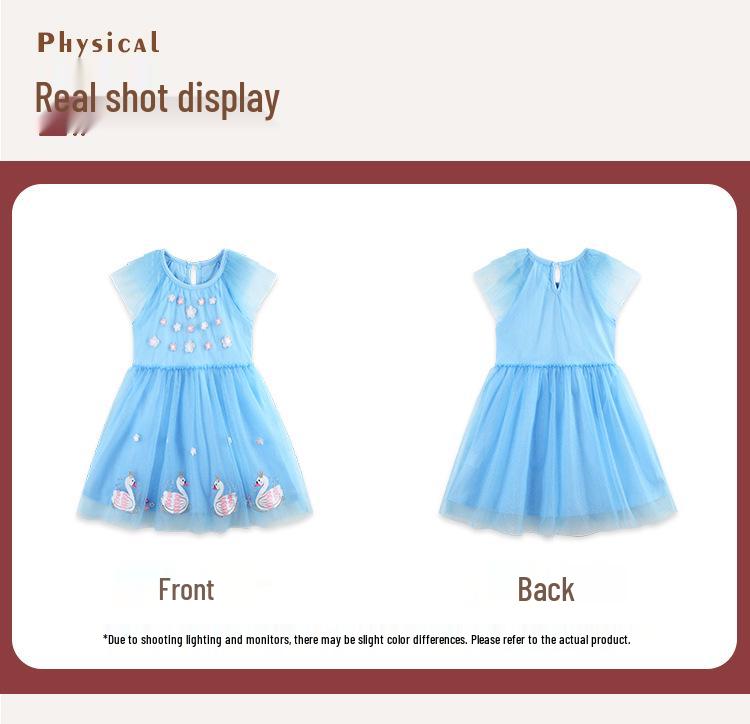 Summer Girls' Mesh Skirt with Swan Embroidery - European Style Princess Dress