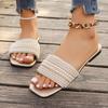 Xiaoxiangfeng Flat-bottomed Large-size Slippers Women's Head Rhinestone Colored Pearl One-character Flat-bottomed Sandals Slippers