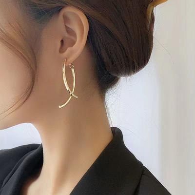 Kovové geometrické pretínajúce sa duté náušnice Trendy retro jednoduché kórejské visiace náušnice pre ženy, dievčatá, móda Kpop šperky