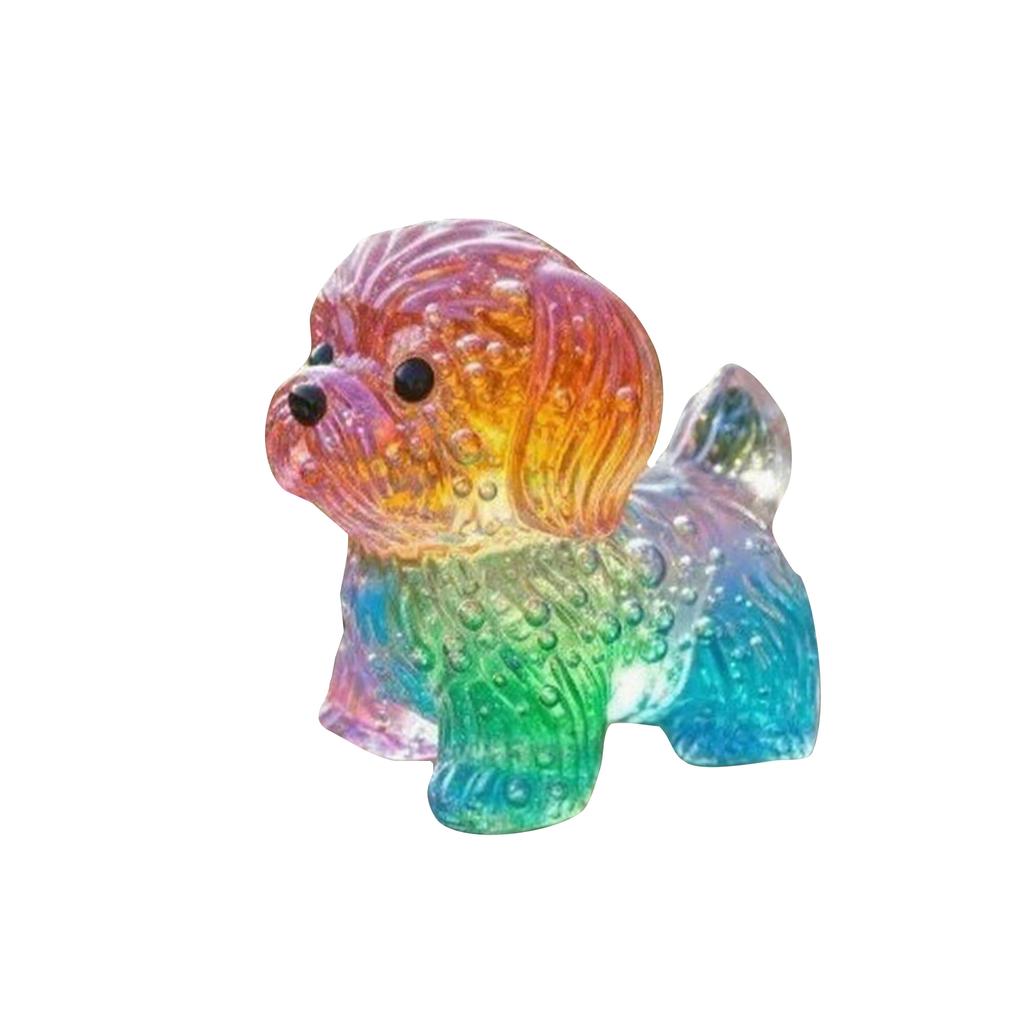 Colorful Clear Glass Puppy Figurine, Dog Ornament With Gradient Effect
