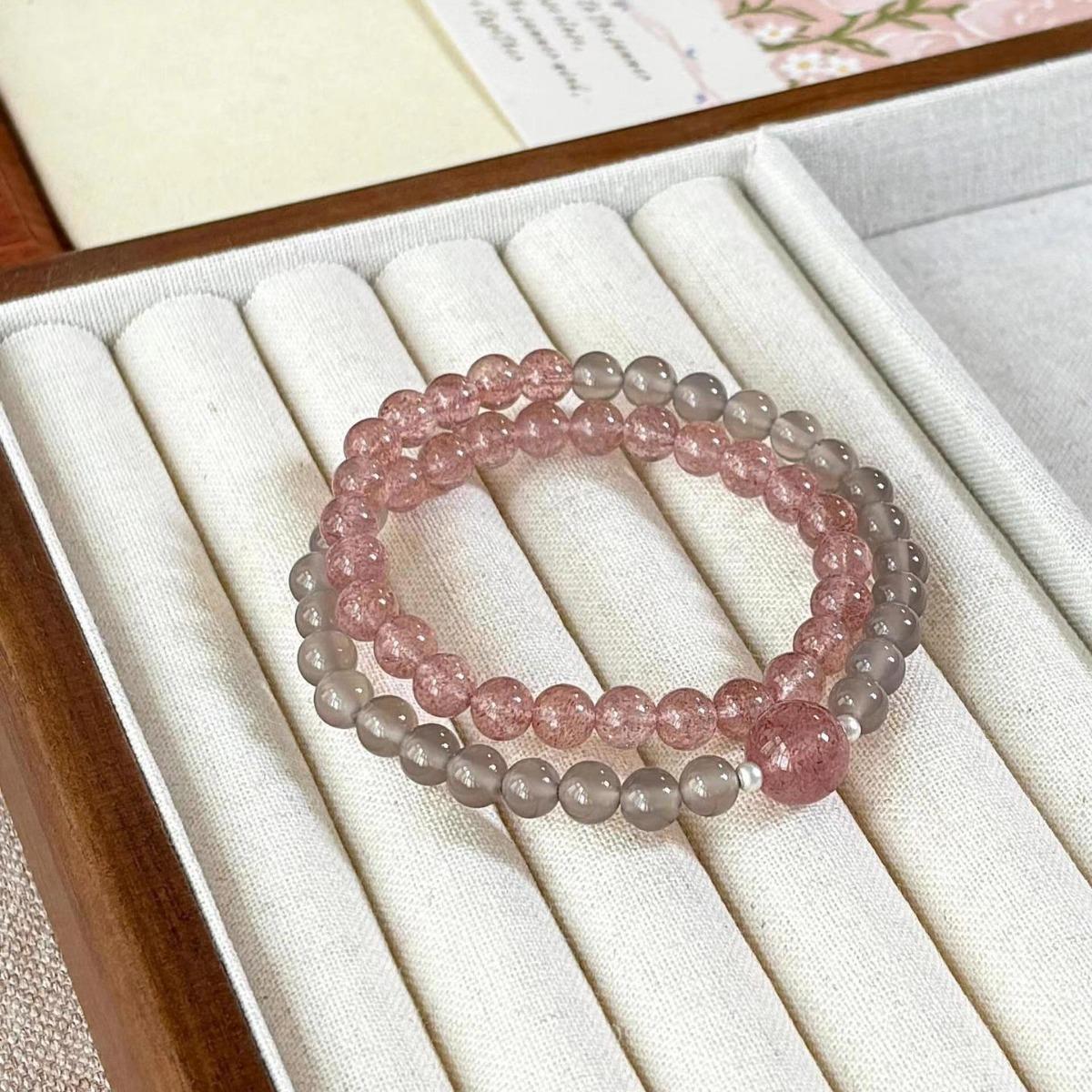

Natural Strawberry Quartz Crystal Bracelet for Women6mm Double-ring fashion crystal bracelet as a birthday gift for a girl s best friend 6mm Strawberry crystal do