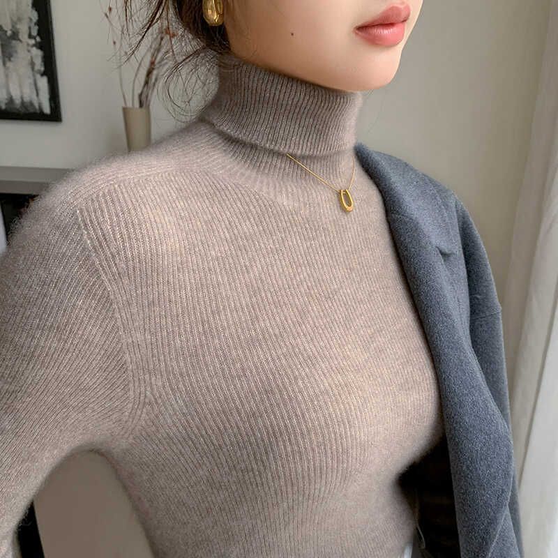 

Fall and Winter Thickened Turtleneck 100% Woolen Sweater Women s Slim Fit Sweater Inner Tight Lapel Bottoming Can Be Outerwear Sweater Raw Velvet camel 2XL