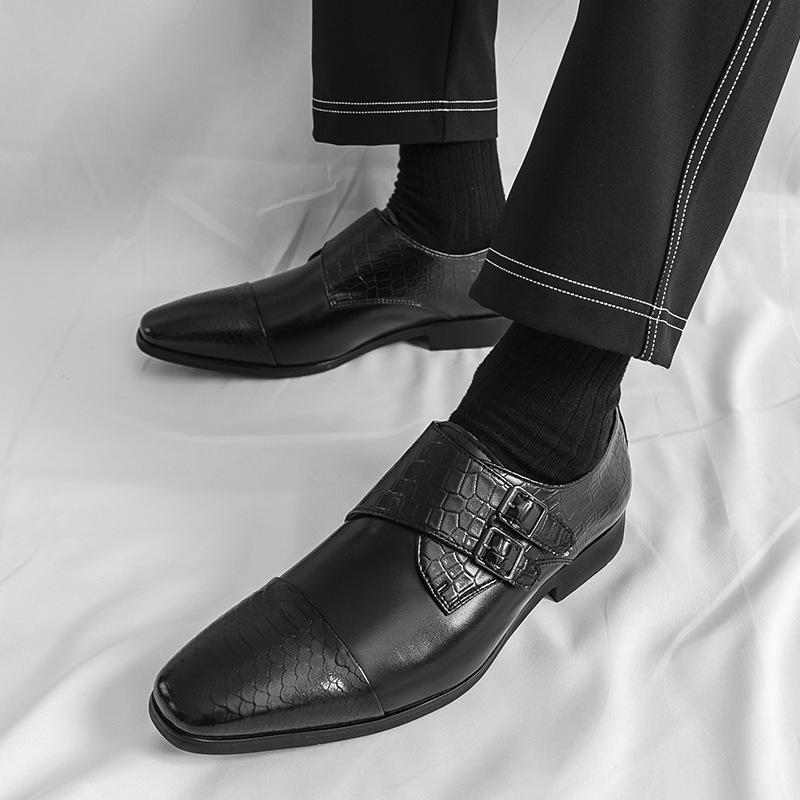 Men's British Pointed Leather Shoes Men's Young Gentlemen's Dress Buckle Small Leather Shoes Suit Shoes Tide Pair 2025