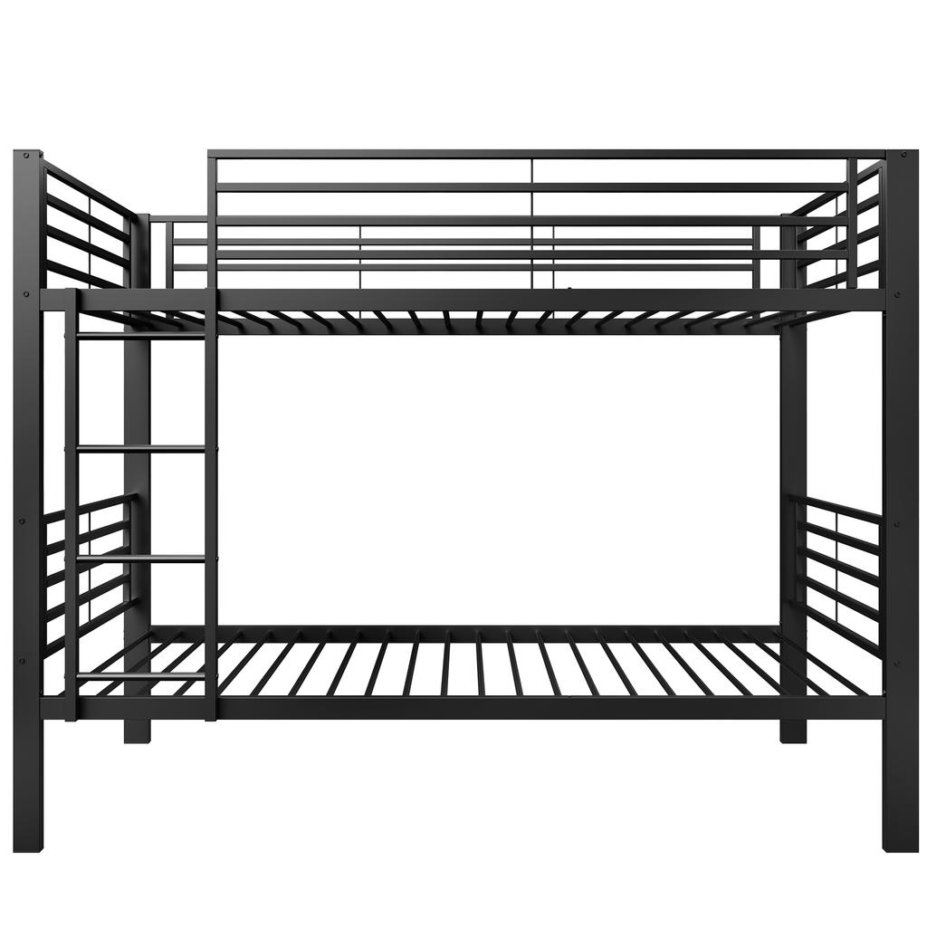 Metalowe łóżko piętrowe 90x200 cm, Nośność do 350 kg (150/200kg), Ciche Metalowe Łóżko z Stelażem Listwowym i Możliwością Montażu Drabinki po Lewej/Prawej, Czarne