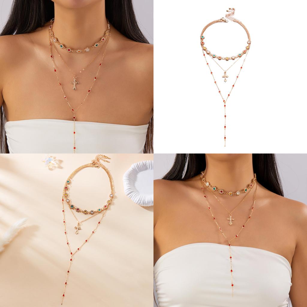 Cross Necklace For Women With Layered Chain And Dangle Pendant Summer