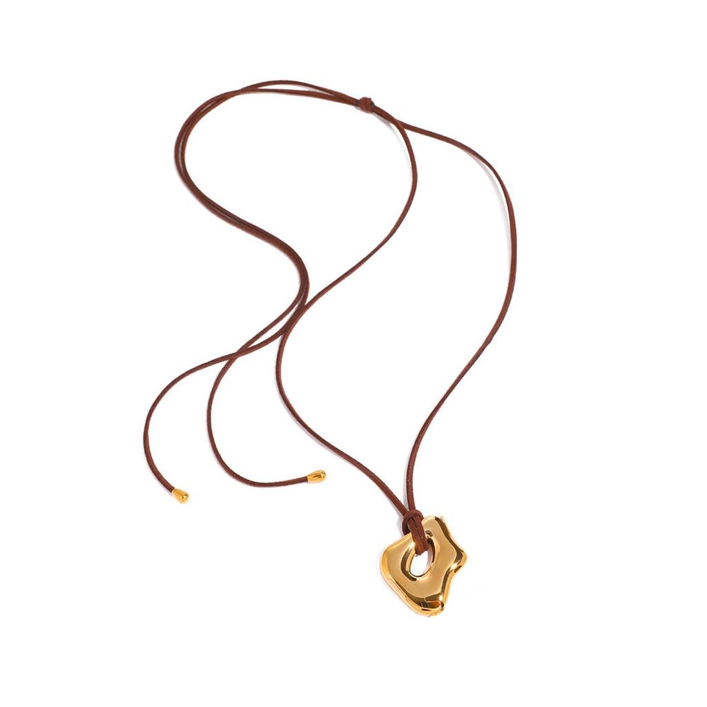 Sophisticated Stainless Steel Waterproof Irregular Geometric Metal Wax Rope Necklace Accessory Fashionable Jewelry Gift