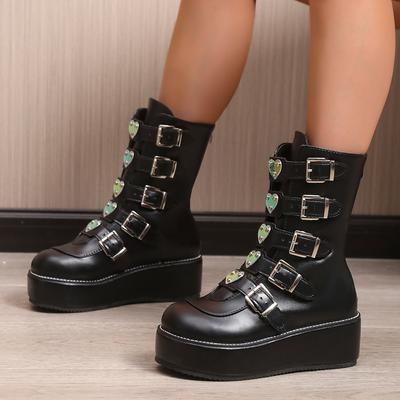2022 Nieuwe Mode Herfst en Winter Dameslaarzen Punk Street Style Platform Mid-boots Designer Motorlaarzen