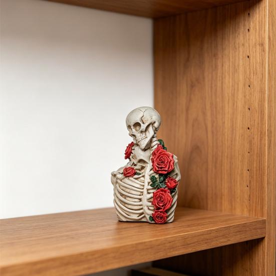 Figurka Szkieletów Para na Halloween z Żywicy, Vintage Gotycka Statua Pary Czaszek, Dekoracja Domu na Święto Halloween na Półkę Stół Kominek