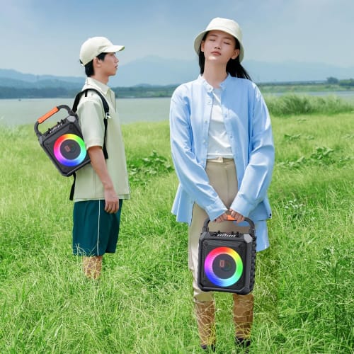 JYX Karaoke Set, Home Speaker Set with Loudspeaker, Two Wireless Microphones, Bluetooth 5.1, Compact PA System, Portable Karaoke Machine, SD Card, USB