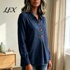 Lightweight Breathable Tops Women Button Down Shirt Blouse, Long Sleeve V Neck Loose Flowy Wrinkle Resistant Soft Skin Friendly Tunic Shirt,