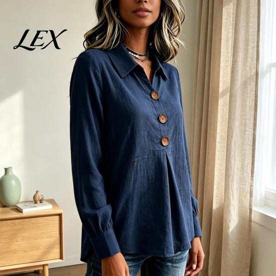 Lightweight Breathable Tops Women Button Down Shirt Blouse, Long Sleeve V Neck Loose Flowy Wrinkle Resistant Soft Skin Friendly Tunic Shirt,
