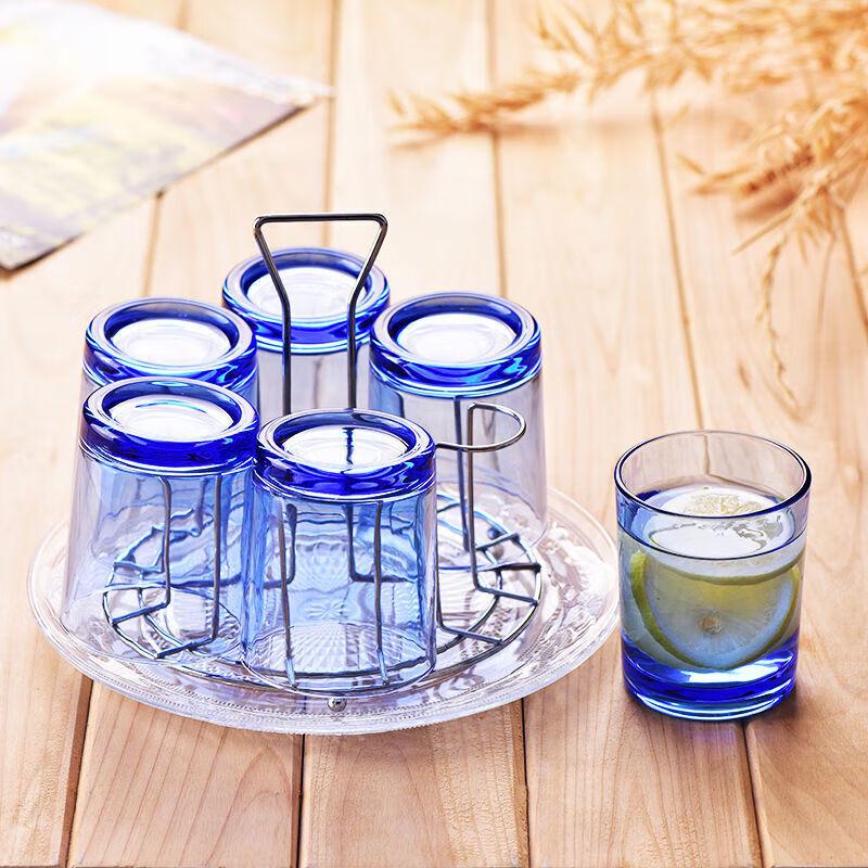ZDOPU Heat-Resistant Glass Drinking Cup Set with Holder & Tray